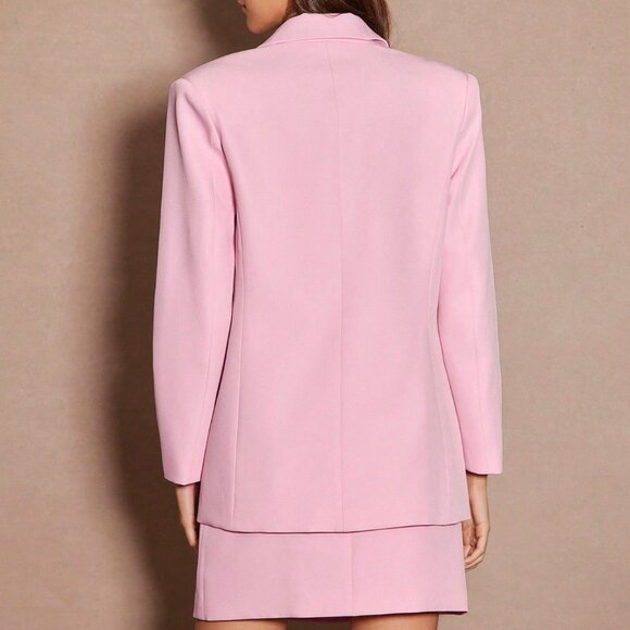 Pink Elegant Women's Lapel Collar Minimalist Blazer - Picture 2 of 9